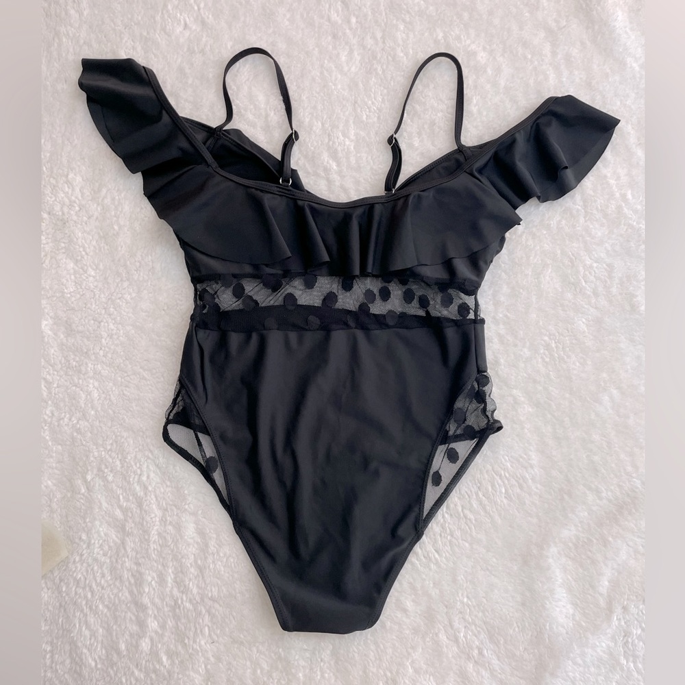 Aura off shoulder black one piece swimwear